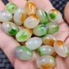 Cuentas Sueltas de Jade con Patrón de Flor Flotante de Agujero Grande Color Verde Esmeralda, Accesorios de Joyería para Pulsera y Collar Ovalados de Color Amarillo y Tricolor