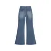 Calças Jeans Flare Vintage para Mulheres, Novo Outono 2025 Cintura Alta Elásticas Boca de Sino Comprimento Chão para Figuras Petite