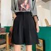 Shorts de verão finos, soltos, casuais, perna larga, cintura alta, retos, corte A, emagrecedores, de cinco pontas, femininos, pretos