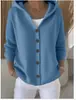 Suéter con Capucha de Punto Europeo y Americano con Botones 2025 Chaqueta Cardigan Otoño e Invierno Nueva Moda Casual de Color Puro Ropa para Mujer