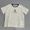 Camiseta Divertida com Bordado de Pinguim Pera Verde Manga Curta Feminina Listrada Cor Combinada Camiseta Casual Estilo Nicho Top Camiseta Camisa Base