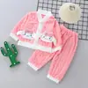 Pijama de Veludo Outono e Inverno para Meninos e Meninas 2025 Novo Bebê Menina Aconchegante Coral Veludo Quente Roupa de Casa Conjunto de Duas Peças