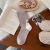 Meilade Meias Femininas de Cano Médio para Outono e Inverno com Estampa Fofa de Gato em Veludo no Calcanhar, Meias Longas Estilo College para Meninas Adolescentes para Uso ao Ar Livre