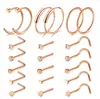 Conjunto de Piercings de Nariz Combinados Transfronteiriços, Piercings de Nariz, Conjunto de 21 Peças com 5 Diamantes, Joias de Nariz de Aço Inoxidável para Body Piercing Decorações