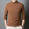 Camiseta Popular De Rong de Manga Longa para Homens, Gola Alta Meio-Alta de Outono e Inverno, Espessada com Lã e Seda de Amora, Top Camiseta Básica Slim Fit