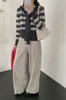 Tiro real: Blusa de tricô listrada solta estilo coreano com fitas, casual e jovem, com gola azul marinho, design simples, 18983