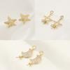 Brincos de Estrela e Lua de Ouro Real Banhados a Cobre/Brincos de Prata Esterlina com Zircônias Embutidas Estilo Tampa de Suporte Vazio Acessórios para Brincos DIY