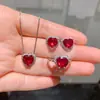 Joias Zhuang Shengsheng Pingente em Forma de Coração, Brincos em Forma de Coração, Anel em Forma de Coração, Pedra Principal em Forma de Coração de Vidro Vermelho Simulada 9*9