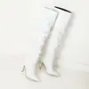 Botas longas de outono e inverno transfronteiriças de salto alto plus size com bico fino, sola de borracha macia, salto agulha, botas leves de cor sólida sem cadarço que vão acima do joelho para mulheres