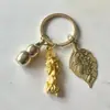 Chaveiro Pingente Moeda dos Cinco Imperadores Pixiu Duplo Pixiu Abóbora Folhas Atraindo Fortuna Chaveiro de Carro Pequeno Ornamento