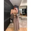 Camiseta Básica de Punto Canalé Estilo Coreano Andi de Terciopelo con Cuello Semi Abierto para Mujer, Top Interior de Manga Larga Ajustado para Mujer