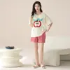 Pijama de Manga Corta para Mujer con Shorts Dibujos Animados Lindo Algodón Puro Verano Casual Cómodo Conjunto de Dos Piezas para Casa Ropa de Exterior
