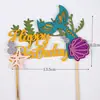 Decoración de Cola de Pez Oceánica Decoración Creativa de Lentejuelas Brillantes Tarjeta para Pastel Belleza Vieira Submarino Cumpleaños Infantil