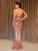 Comercio Exterior Transfronterizo Europeo y Americano Sexy con Lentejuelas Cuello en V Ajustado a la Cintura Vestido de Noche Estilo Sirena