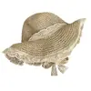 Sombrero de Paja Grande de Ala Francesa para Mujer, Sombrero de Sol de Encaje Transpirable para Playa de Verano, Estilo Dulce Japonés Sombrero de Pescador para Protección Solar en la Costa