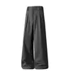 Calça Masculina Fluida de Comprimento Longo com Corte Curvo, Novo Estilo Outono, Calça Plissada de Perna Larga, Calça Casual de Terno Reta de Caimento Solto Plus Size