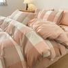 Conjunto de Cama Quatro Peças Algodão Puro Algodão Lavado Algodão Puro Dormitório Estudantil Xadrez Capa de Edredom Solteiro Conjunto de Cama Três Peças Respirável