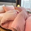 Juego de Cama de Lujo de Cuatro Piezas de Terciopelo de Leche Tallado para Otoño e Invierno, Funda de Edredón de Terciopelo Coral, Color Sólido Simple, Sábanas de Cama, Juego de Cama de Tres Piezas