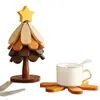 Alfombrilla Aislante Térmico Mesa de Comedor de Madera Maciza Antiescaldado Casero Posavasos de Árbol Adornos de Bambú Árbol de Navidad Cazuela Comida Plegable