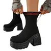 Sitio Independiente Europeo y Americano de Tallas Grandes Botines de Cuero con Tacón Alto Clásicos Simples Tacón Grueso Punta Redonda Botas de Moda Martin para Cuatro Estaciones