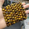 Pulsera de Piedra Ojo de Tigre Amarillo con Patrón de Rayo Natural de Venta Caliente Transfronteriza para Hombres y Mujeres, Pulsera Simple de una Sola Vuelta con Cuentas Redondas, Al por Mayor en Stock