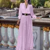 Camisa Europeia e Americana Nova Moda Gola V Manga Longa, Calça de Perna Larga com Lantejoulas para Look Elegante Afinando a Cintura - com Cinto