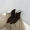 Botines Bajos de Punta Francesa para Mujer 2026 Otoño e Invierno Nuevo Estilo Elegantes Botines Cortos Botas Ajustadas Forradas de Lana Botines Cortos Elásticos