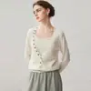 Tricô Pulôver Falso Duas Peças de Cashmere Feminino Manga Longa Multi-Botão Outono/Inverno Novo Estilo Versátil Top Suéter Solto