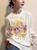 Camiseta Oversized com Estampa Vintage para Mulheres, Estilo Europeu 2026 Primavera Nova Moda Camisa Básica Tendência