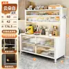 Gabinete de almacenamiento para cocina, aparador de acero con panel de roca, mesa multifuncional para alimentar bebés, gabinete de almacenamiento para microondas, armario de almacenamiento