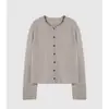 Diseño único, borde enrollado, cárdigan de punto de lana de oveja para mujer, nueva colección otoño 2026, cuello redondo, manga larga, top casual