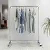 Arara de chão em aço inoxidável para loja de roupas, cabideiro de chão, prateleira de exposição para roupas femininas, expositor ilha, cabideiro lateral