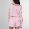 2026 Otoño e Invierno Nuevo Estilo Europeo y Americano Rosa Holgado de Punto Acanalado Manga Larga Shorts Pijama para Mujer Ropa de Casa Transfronteriza
