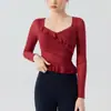 Top Deportivo de Malla Irregular para Mujer con Mangas Largas, Borde Fruncido, Ajuste Delgado, para Yoga, Pilates, Ropa Exterior, con Almohadillas en el Pecho.