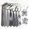 Plaid de Rayas Grises Corbata Perezosa Sin Nudo Estilo Universitario Japonés Retro Corbata Accesorios para Camisa Uniforme Académico Femenino Corbata de Moño Hombres