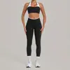 Conjunto de Yoga Cruzado de Cuello Halter Bloque de Color Sensación Desnuda con Bolsillos Integrados Conjunto Deportivo para Fitness al Aire Libre 5673+8203