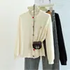 Suéter Cardigan de Tricô Grosso com Fio Core-Spun Outono/Inverno 2025 para Usar em Camadas ou Sozinho, Camisa Base com Botão de Laço Bordado para Mulheres