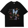 Camiseta Preta de Manga Curta para Mulheres Primavera e Verão 2026 Novo Estilo Gola Redonda Solta Algodão Puro Camiseta com Letra Americana Borboleta Top Tendência
