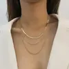 Amazon Comercio Exterior Nuevo Diseño Sensación Cadena Plana Apilada Collar Europeo y Americano Moda Femenina Collar de Cadena de Hoja Metálica