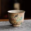 Juego de té de piedra de fuego azul y blanco, taza maestra, taza de té de cerámica rústica vintage, taza de té pintada a mano con diseño floral y de pájaros de tendencia nacional, artículo de regalo