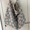 Bolsa de lona com estampa de leopardo azul, grande capacidade, pequena bolsa de ombro floral, estilo japonês e coreano, estilo pastoral, deslocamento diário