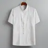 Traje Tang para Hombres de Mediana Edad y Mayores Camiseta de Manga Corta de Verano Delgada de Seda de Hielo Hanfu Ropa de Papá de Abuelo Ropa de Abuelo para Hombres