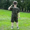 Uniformes Camuflados Infantis, Conjuntos de Manga Curta para Meninos, Uniformes de Treinamento Militar de Verão para Jardim de Infância, Uniformes Bonitos de Policial para Acampamento de Verão
