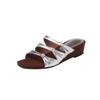 Sandalias de Piel Genuina con Punta Redonda, Punta Abierta, Hebilla y Tira, Estilo Romano de Verano, Piel de Oveja, Cuña de Tacón Medio