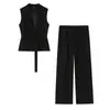 Ropa europea y americana para mujer transfronteriza, popular en AliExpress, conjunto casual de moda con chaleco blazer con cinturón + pantalones anchos de cintura alta