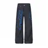 Jeans de mezclilla con bordado floral de alta densidad estilo asiático frío, marca de moda para hombre, pierna recta única, pantalones con un ligero estilo acampanado