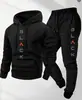 Conjunto Retro de Dos Piezas para Hombre con Estampado de Letras Transfronterizo Europeo y Americano, Sudadera de Manga Larga y Pantalones Deportivos para Correr en Otoño e Invierno