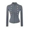 Chaqueta corta de doble botonadura con cuello mao Napoleon para mujer, otoño, retro americano, con cremallera, top casual versátil