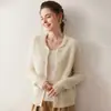 Cárdigan de Cachemira con Trenzas y Cuello Peter Pan para Mujer 2025 Otoño/Invierno Espesor Simple Versátil Prendas de Punto Exterior Suéter de Punto Trenzado