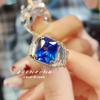 Anillo Abierto Cuadrado Artdeco de Diamante de Alto Carbono Zafiro Azul Real Anillo de Cristal Azul Puntiagudo de Lujo Ligero de Alta Gama para Mujer